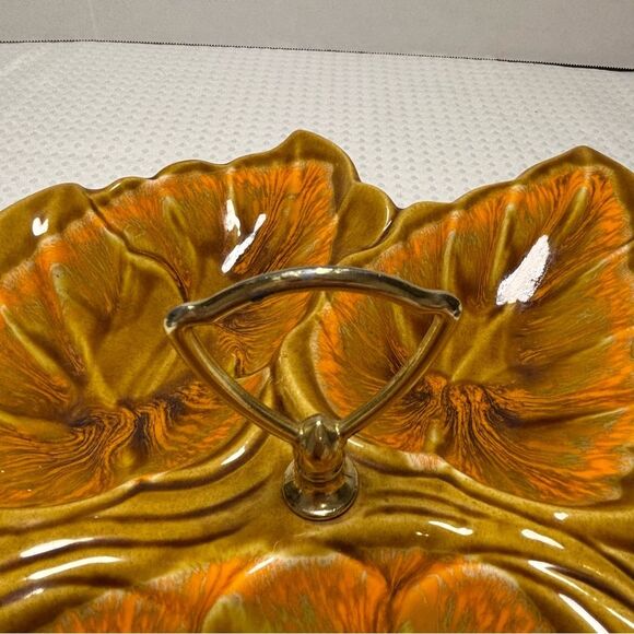 Vintage MCM Santa Anita Ware R-27 Three Leaf Glossy Glazed Art Pottery Dish - Picture 6 of 9